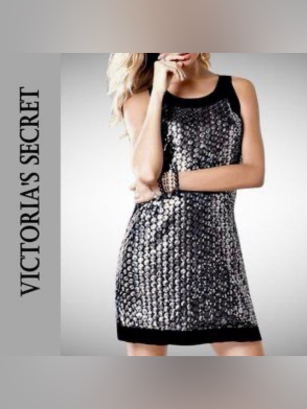 Victoria's Secret Black and Silver Sequin Mini Dress Women’s Size XS extra small